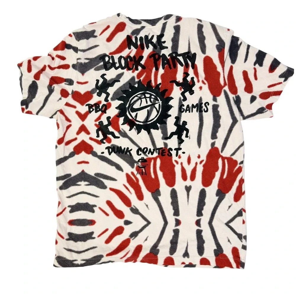 Nike Block Party Tie Dye Graphic T-Shirt Mens Large Red White Black‎ BBQ Games